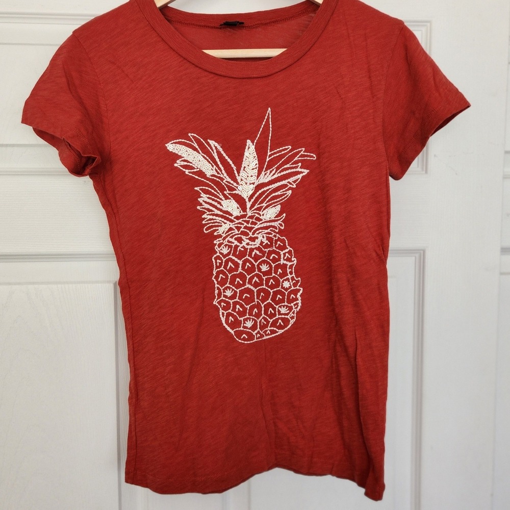 Women's J Crew Collectors Tee with Off White Embroidered Sequins Pineapple Small